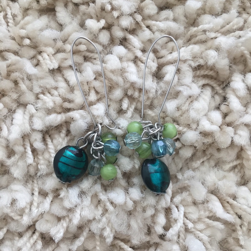 Aquamarine color beads earrings